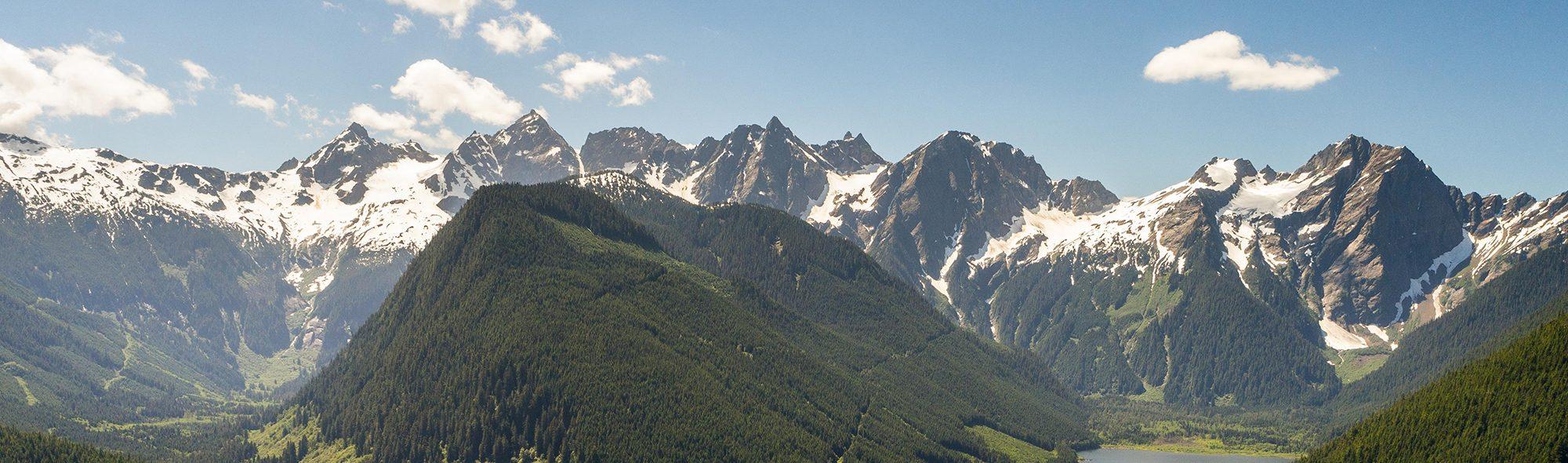 Snowy mountains in summer